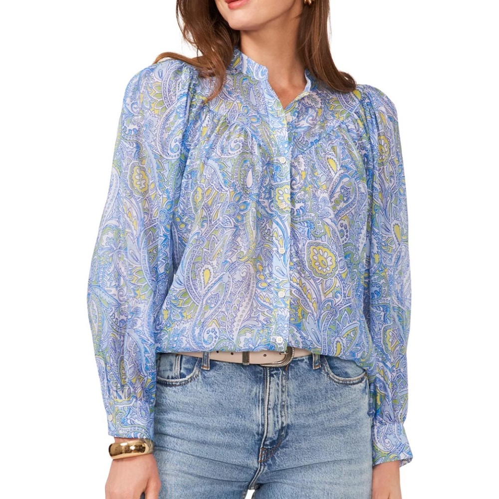 VINCE CAMUTO Printed Raglan Sleeve Button-Front Top